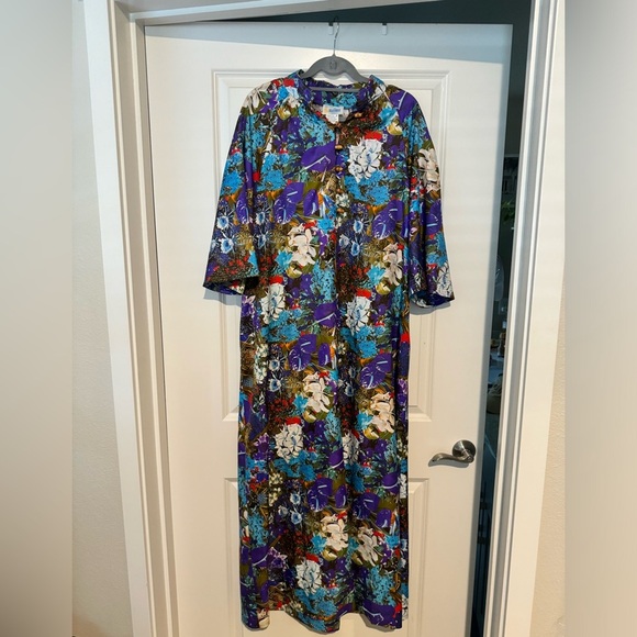 RARE Vintage Andrade Honolulu Hawaiian Floral Maxi Dress Size 16 Womens Plus EUC - Picture 1 of 3